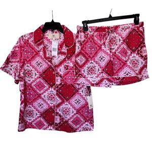 Print‎ Fresh Size Medium Pink Love Heart Valentine Cotton PJs NWT